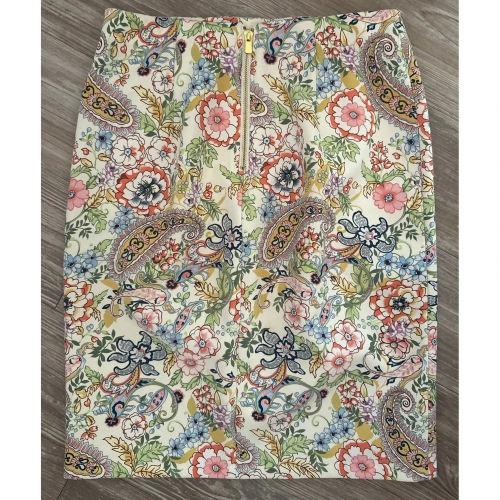 Philosophy Cream Floral Print Knee Length Skirt Women Size 4 Back Zip &‎ Elastic